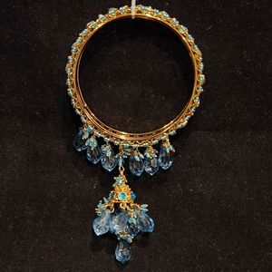 Gold & Blue Beaded Charm Braclet